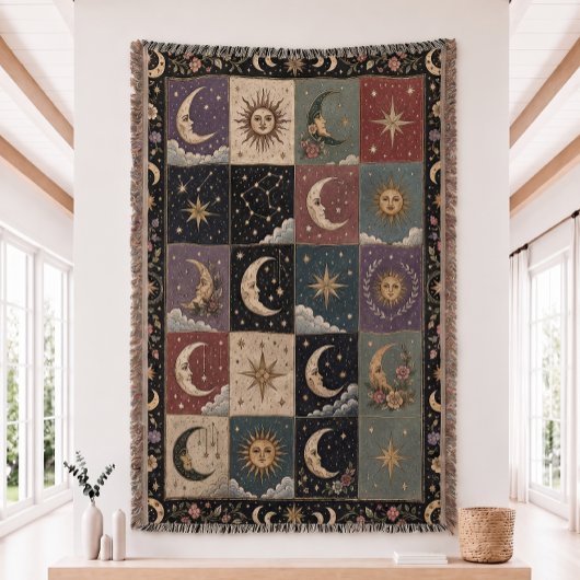 Zon- en Maan Patchwork Geweven Deken