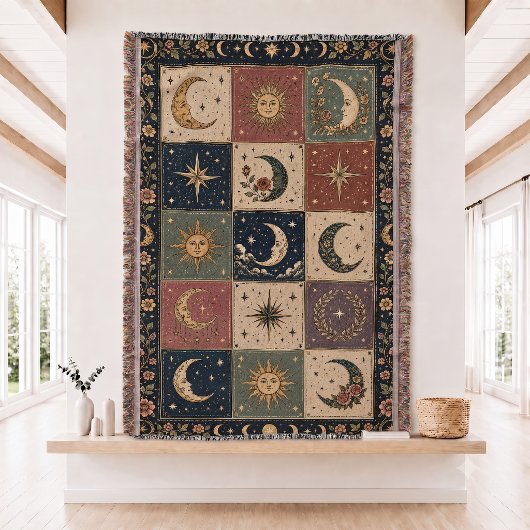 Zon- en Maan Patchwork Geweven Worpdeken Deken