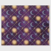 Zon en maan Patroon op Paars Cadeaupapier (Vlak)