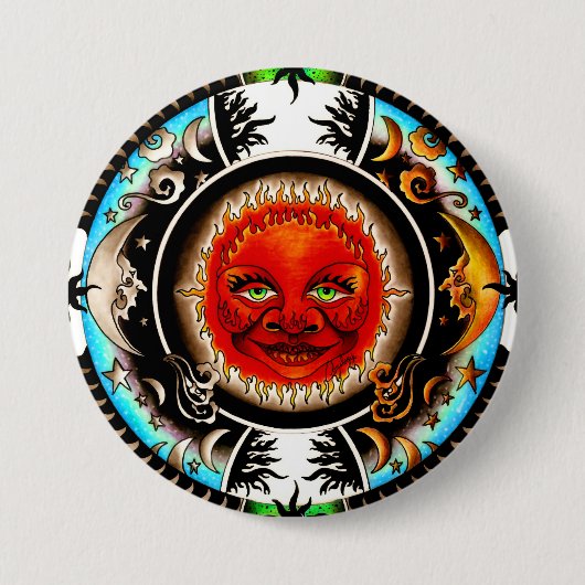 Zon en Maan Ruimte Mandala Ronde Button 7,6 Cm (Voorkant)