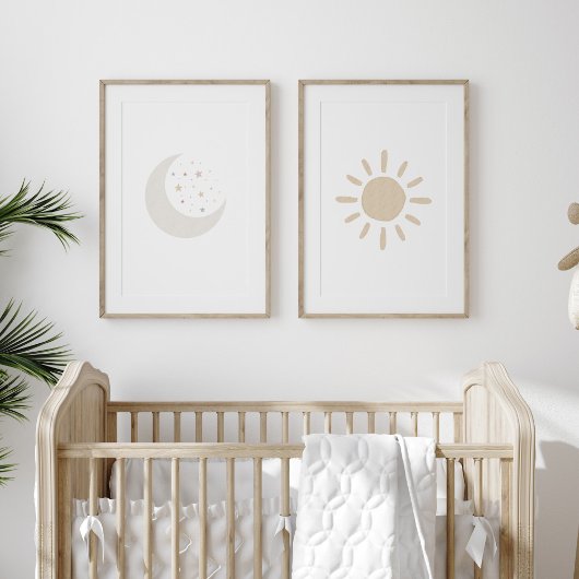 Zon en maan set van 2 kinderkamer print