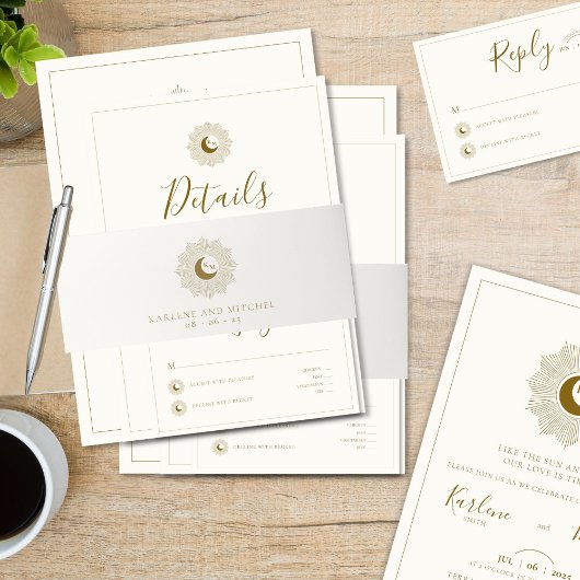 Zon en Maan Tijdloze Trouwbuik Band Uitnodigingen Wikkel