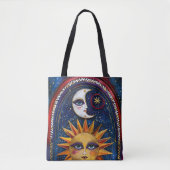 Zon- en Maan Tote Bag met Levendige Hemelse Kunst (Voorkant)