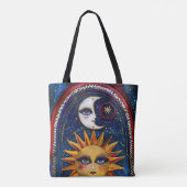 Zon- en Maan Tote Bag met Levendige Hemelse Kunst (Achterkant)