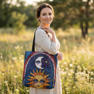 Zon- en Maan Tote Bag met Levendige Hemelse Kunst