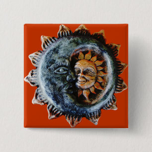 Zon en maan vierkante button 5,1 cm