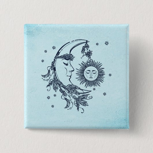 Zon en Maan Vierkante Button 5,1 Cm (Voorkant)