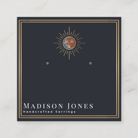 Zon en Maan Witchy Stud Oorbel Display Vierkante Visitekaartje (Voorkant)
