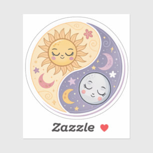 Zon en Maan Yin Yang Schattige Hemelse Balans Es Sticker