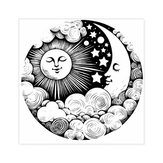 Zon en MaanKind Zonneschijn Rubberstempel (Afrduk)