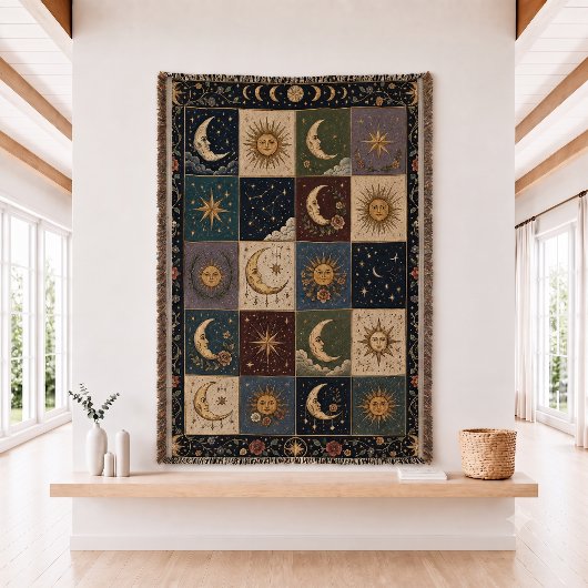 Zon- en Maanpatchwork Gewoven Worpdeken Deken