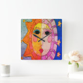 Zon- en Moon-Abstracte kunst Vierkante Klok (Huis)