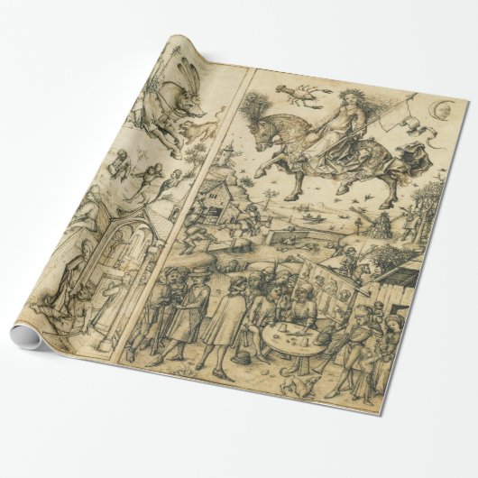 ZON- EN MOON-Antiek zwarte witte asstrologie Teken Cadeaupapier (Uitgerold)