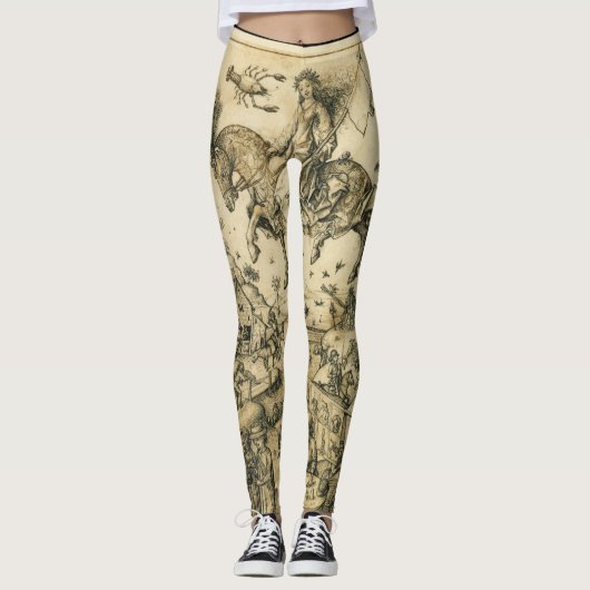ZON- EN MOON-Antiek zwarte witte asstrologie Teken Leggings (Voorkant)