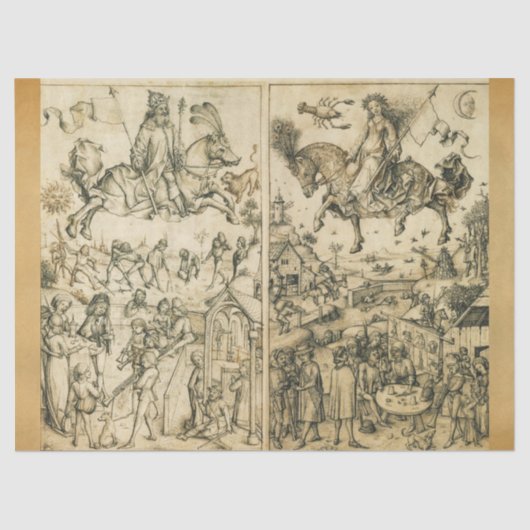 ZON- EN MOON-Antiek zwarte witte asstrologie Teken Tissuepapier (Voorkant)