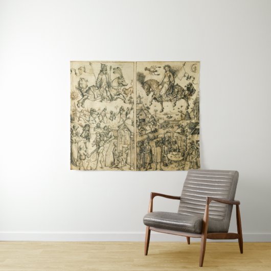 ZON- EN MOON-Antiek zwarte witte asstrologie Teken Wandkleed (In Situ (horizontaal))