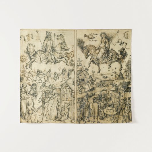 ZON- EN MOON-Antiek zwarte witte asstrologie Teken Wandkleed (Voorkant (horizontaal))