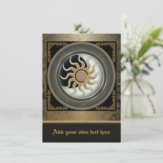 Zon en Moon Pagan Wheel Middelgrote Uitnodiging (Staand voorkant)