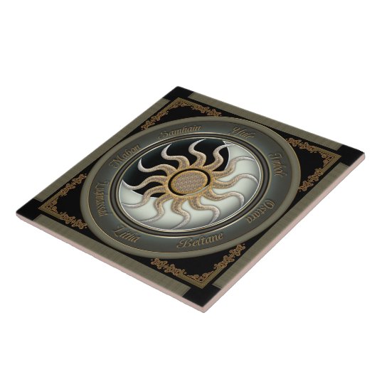 Zon- en Moon Pagan Wheel Tegeltje (Zijkant)