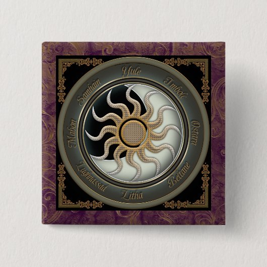 Zon- en Moon Pagan Wheel Vierkante Button 5,1 Cm (Voorkant)