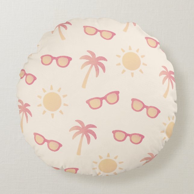 Zon En Palmbomen Rond Kussen (Voorkant)