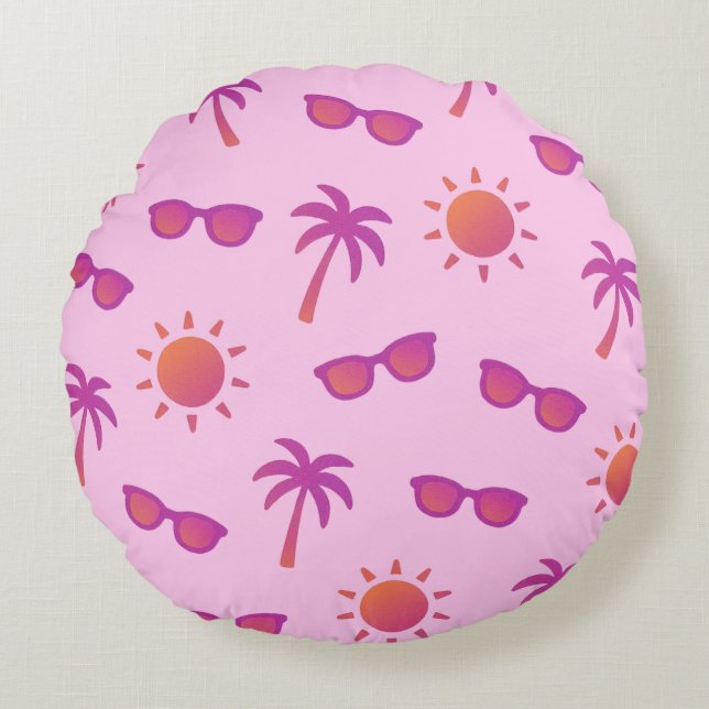 Zon En Palmbomen Rond Kussen (Voorkant)