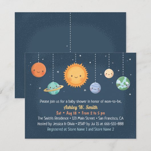 Zon- en planetruimte-Baby shower-uitnodiging Kaart (Voorkant / Achterkant)