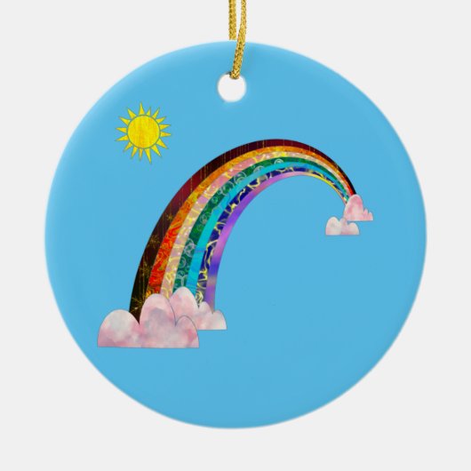 Zon en regenboog 2 keramisch ornament (Voorkant)