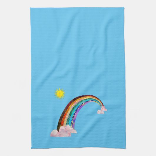 Zon en regenboog 2 theedoek (Verticaal)