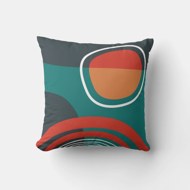 Zon en regenboog blauw rood wit boho kunstwerk kussen (Voorkant)
