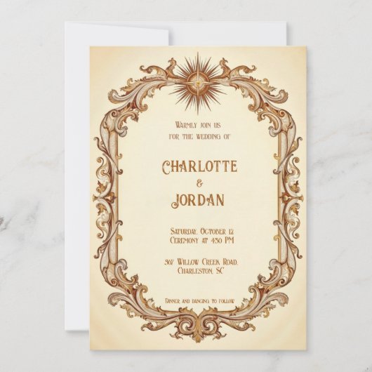 zon en ster bruiloft uitnodiging warm getint (Voorkant)