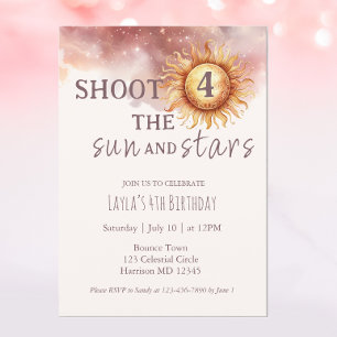Zon en sterren hemelse ruimte vierde verjaardag kaart