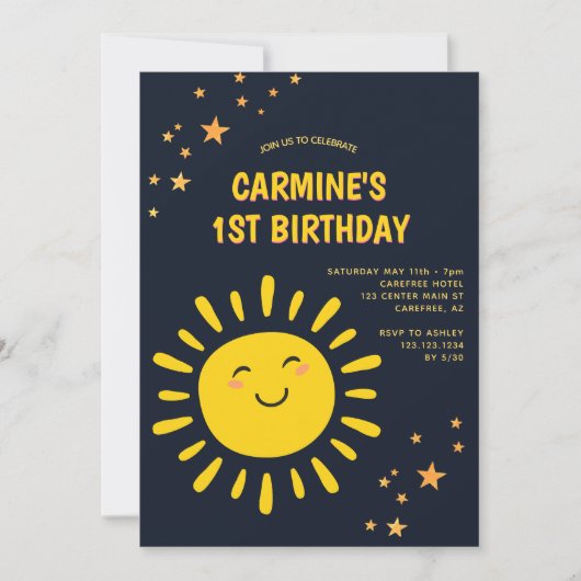 Zon en Sterren Jongens 1e Verjaardag Kaart (Voorkant)