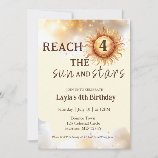 Zon en sterren stuiteren en spelen vierde verjaard kaart (Voorkant)