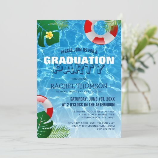 Zon en succes! Afstuderen Pool Party Kaart (Staand voorkant)