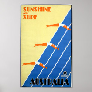  zon en Surf in Australië Reis Poster