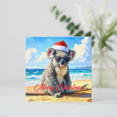 Zon en Surf Koala Kerstman Hoed  Feestdagenkaart (Staand voorkant)