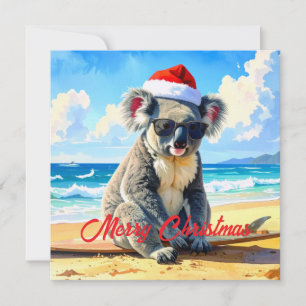 Zon en Surf Koala Kerstman Hoed  Feestdagenkaart