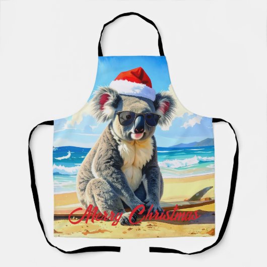 Zon en Surf Koala Kerstman Hoed Schort (Voorkant)
