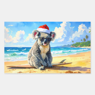 Zon en Surf Koala Santa Hat An Aussie Christmas Rechthoekige Sticker