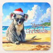 Zon en Surf Koala Santa Hat Kartonnen Onderzetters (Voorkant)