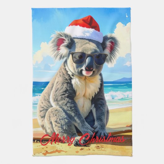 Zon en Surf Koala Santa Hat Theedoek (Verticaal)