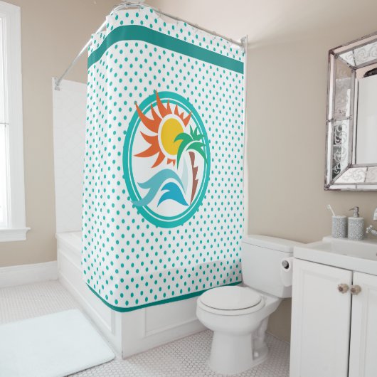 Zon en Surven, gestreepte rand Douchegordijn (In situ)