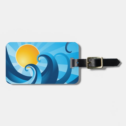 Zon en Surven Zee Wave Illustratie Bagagelabel (Voorkant horizontaal)