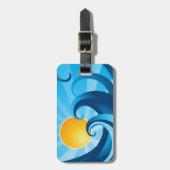 Zon en Surven Zee Wave Illustratie Bagagelabel (Voorkant verticaal)
