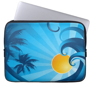 Zon en Surven Zee Wave Illustratie Laptop Sleeve