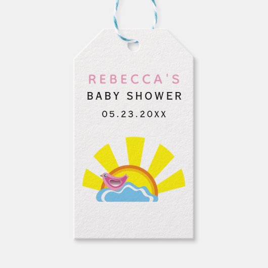Zon en vogeltje op het Baby shower van de wolk Cadeaulabel (Voorkant)
