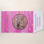 Zon en vun Familie Vacation Palm Tree Pink Gold Strandlaken (Voorkant)