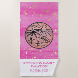 Zon en vun Familie Vacation Palm Tree Pink Gold Strandlaken