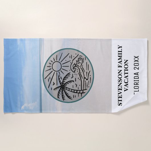 Zon en vun Family Vacation Palm Tree Sand Sky Strandlaken (Voorkant)